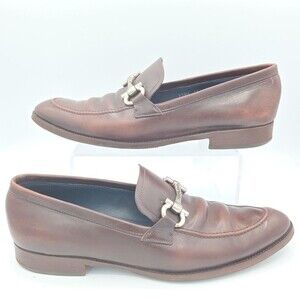 SALVATORE FERRAGAMO BROWN HORSE BIT MENS LOAFER DRESS SHOE VIBRAM SIZE 10D